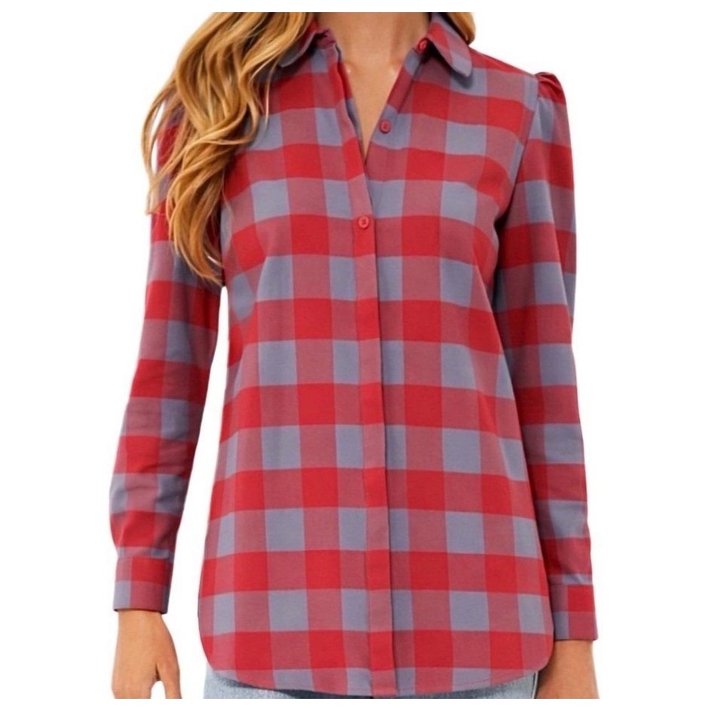 Tuckernuck Saranack Womens Red Grey Blue Buffalo‎ Check Flannel Blouse Size M